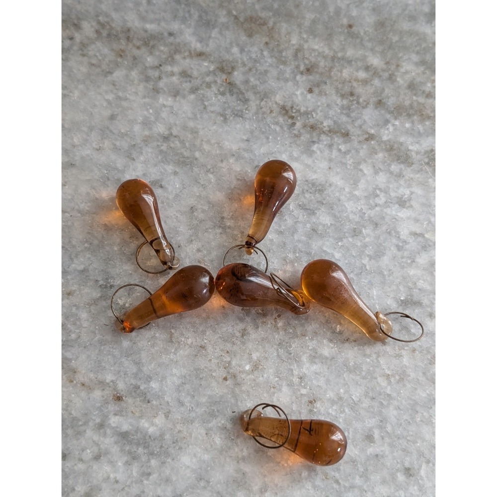 Lot 6 Amber Glass Lamp 1in Teardrop Prisms